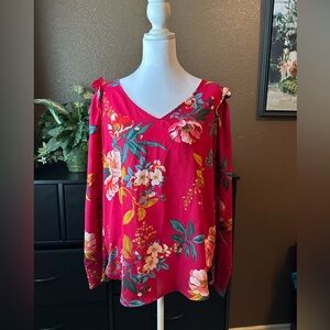 LOFT Floral V-Neck Blouse - Pink